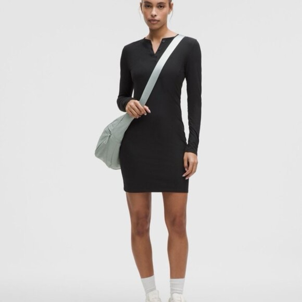 All Aligned Ribbed Long-Sleeve Henley Dress